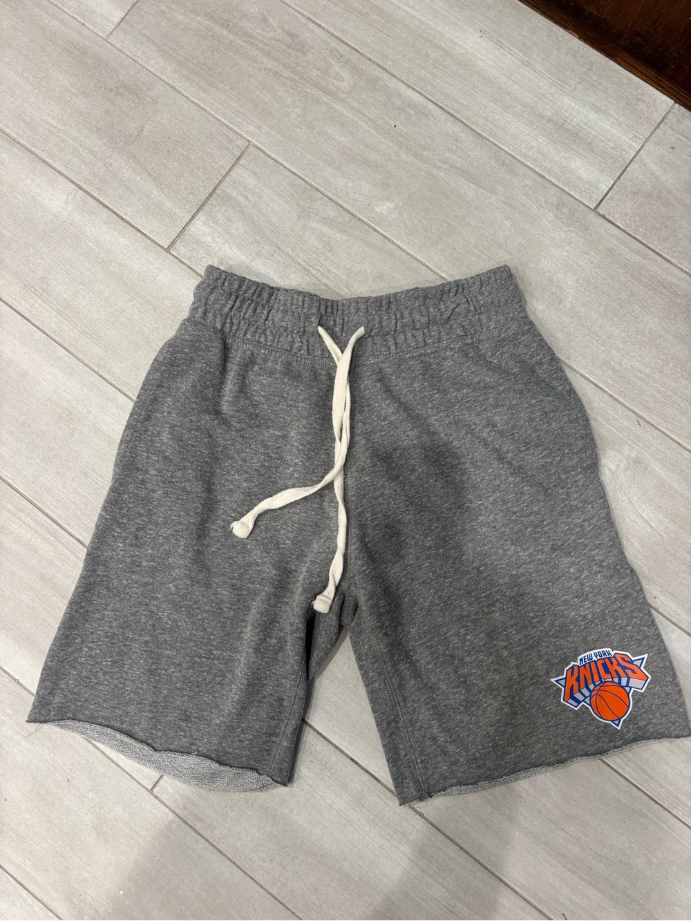 Men's Athletic Gray Drawstring Shorts with Knicks Logo